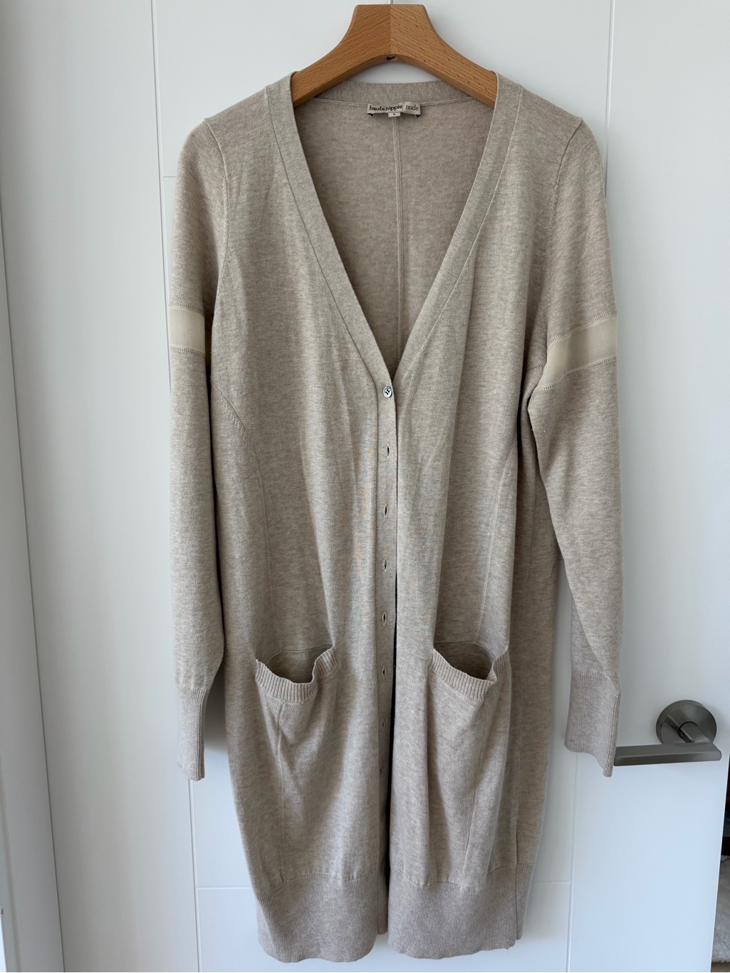 Haute Hippie Longline V-Neck Cardigan In Light Beige Size L